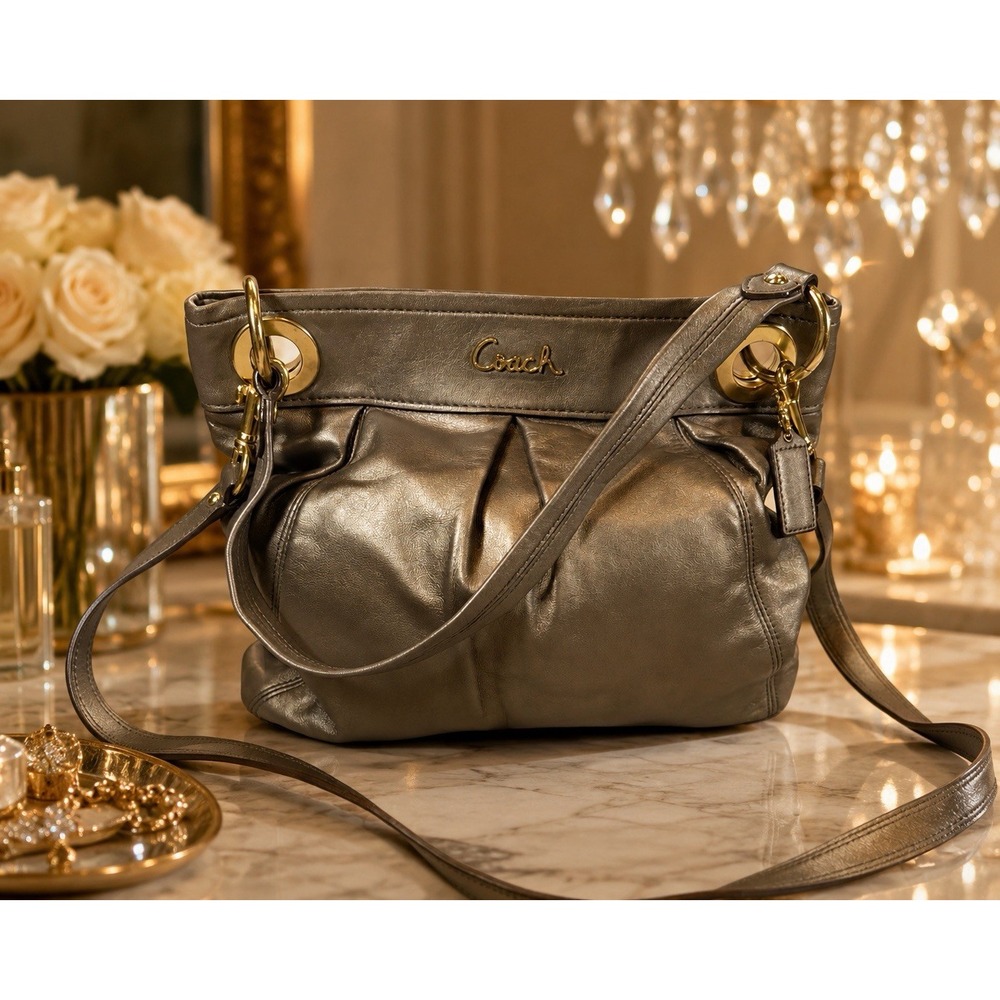 Coach Ashley Hippie F17605 Cowhide Leather Slouch Shoulder  Bag Taupe Gold